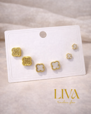 Yonca Figürlü Sedef Detaylı Küpe Seti – Altın Renk