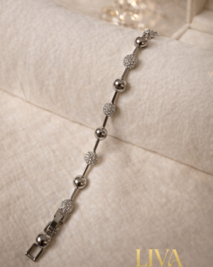 Top ve Taş Detaylı Gümüş Renk Bileklik