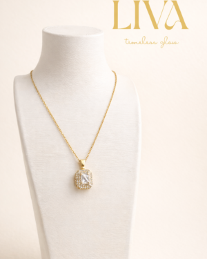 Gold Dikdörtgen Taşlı Kolye