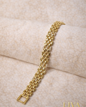 Taş Detaylı Çoklu Zincir Altın Renk Bileklik