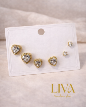 Kalp Kesim Taşlı Küpe Seti – Altın Renk
