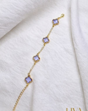 Mor Yonca Taşlı Zirkon Detaylı Altın Renk Bileklik