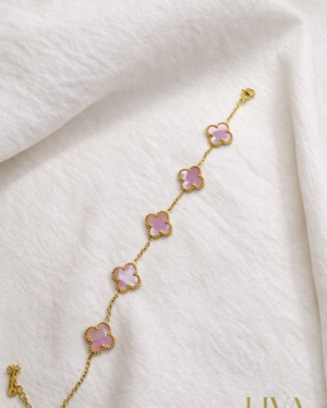 Pembe Yonca Taşlı Altın Renk Bileklik